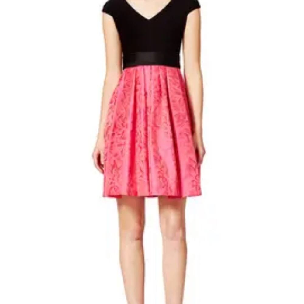 THEIA Wilson color block black pink jacquard special occasion dress size 0